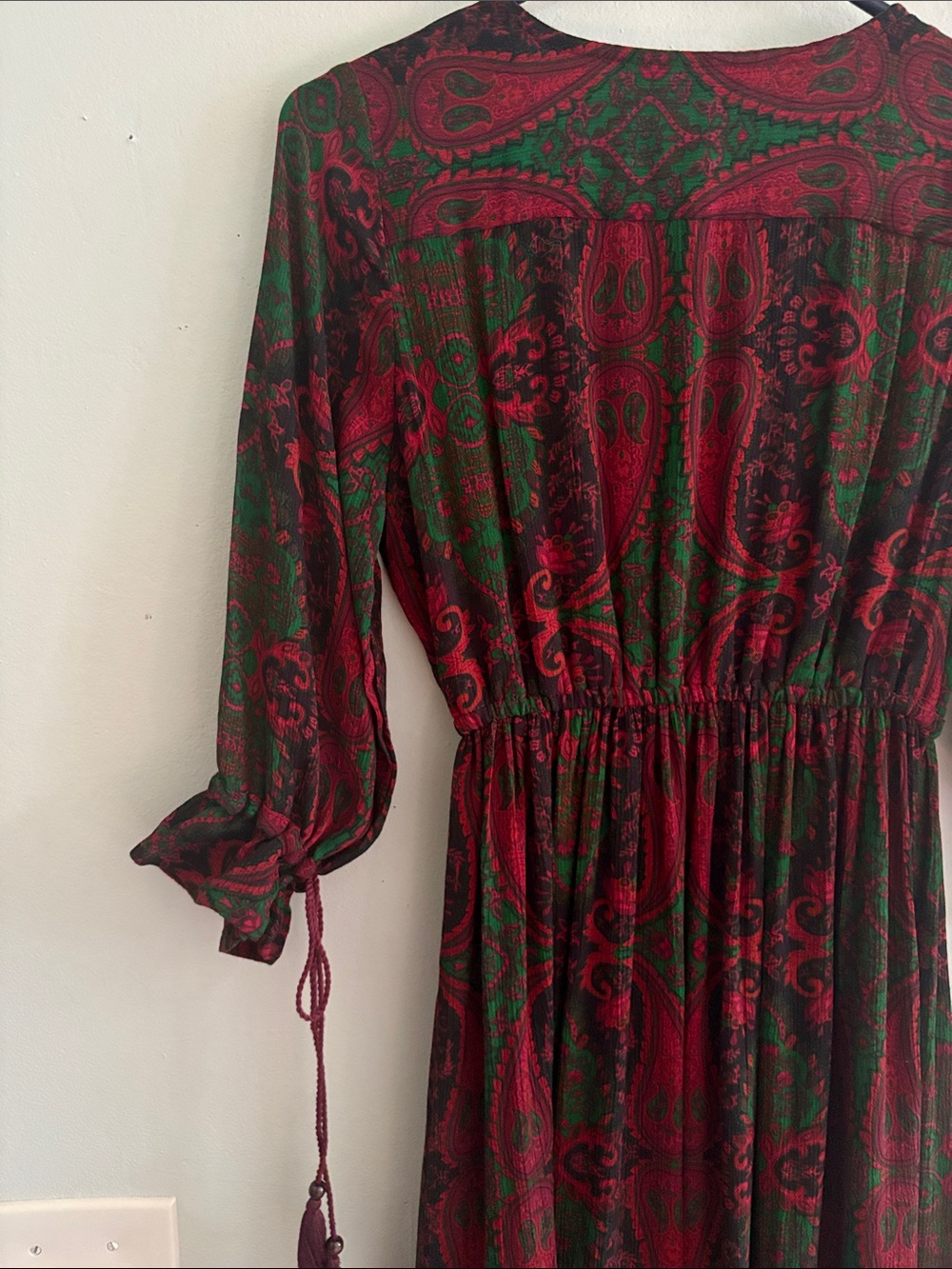 Bohemian Paisley V-Neck Maxi Dress in Burgundy and Green - Picture 7 of 8